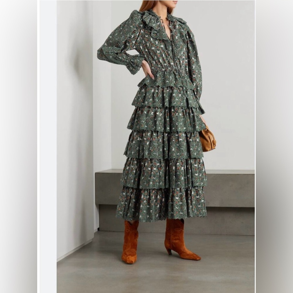 NWOT! Long Sleeve Floral RUFFLE Dress! Chic! ULLA JOHNSON! WOW!